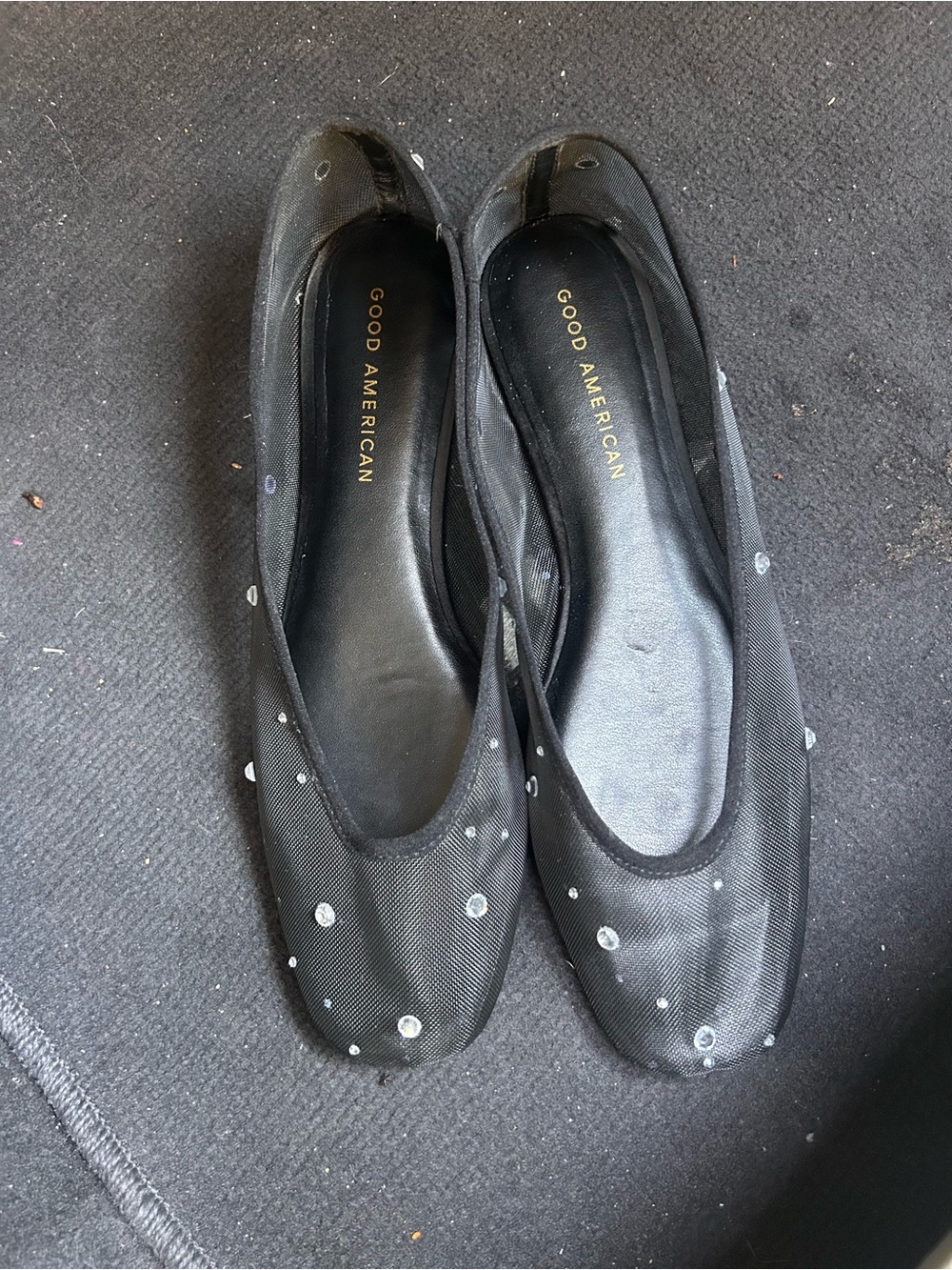 Good American Black Ballet Flats with rhinestones